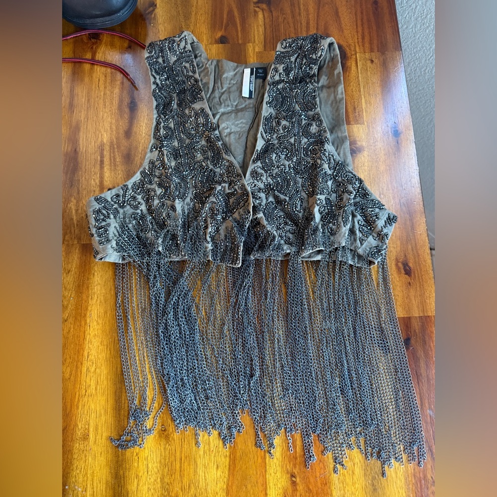 Top shop beaded vest with chain fringe